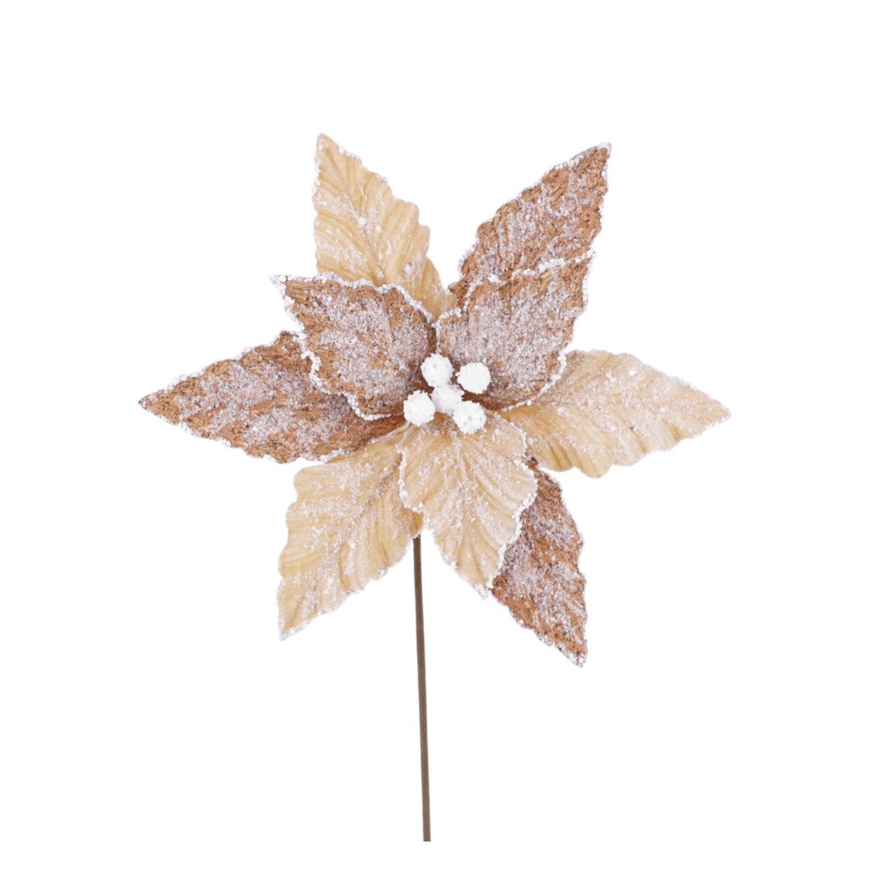 20"x12" Frosted Natural Poinsettia Stem – Neutral Holiday Pick-253379